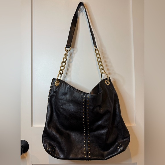 Michael Kors Uptown Astor Black Gold Studded Leather Carryall Large Tote Bag - Picture 4 of 9